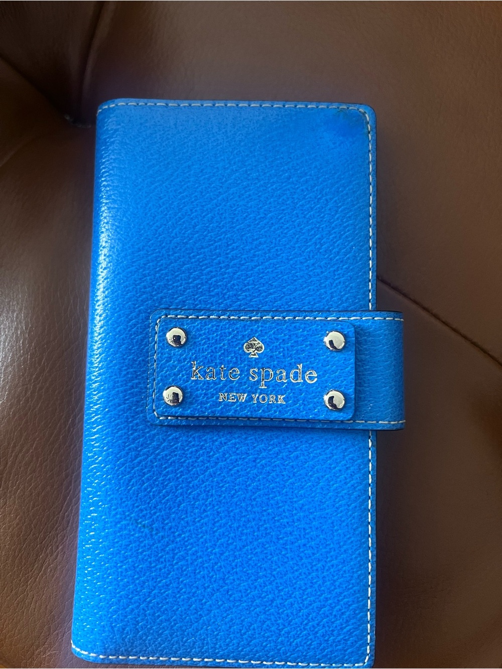 kate spade Bright Blue with Beige Interior Leather Card Wallet